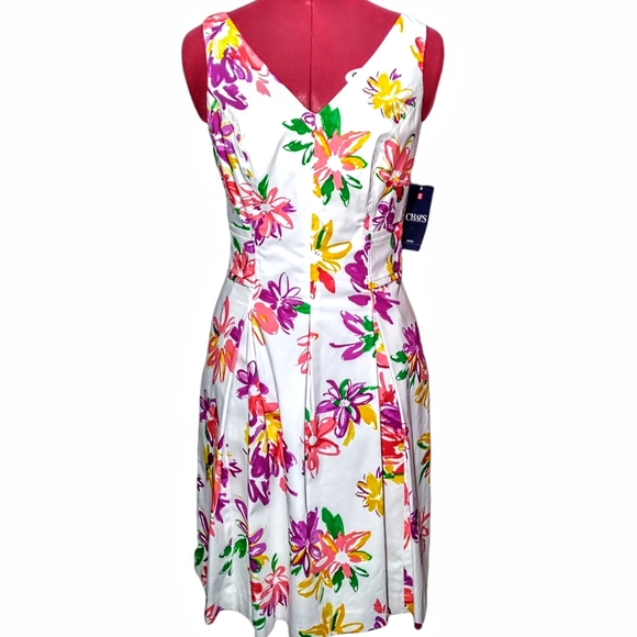 Chaps New Floral Jacquard Fit n Flare V-Neck Pleated Sleeveless Dress Size 4 NWT - Picture 2 of 16